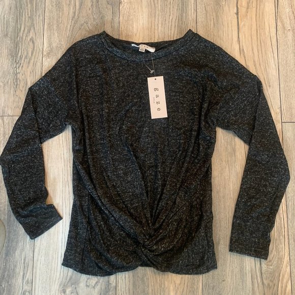 NWT GAZE WOMEN'S TWISTED‎ FRONT LONG SLEEVE TOP BLACK HEATHERED XS - Picture 1 of 6